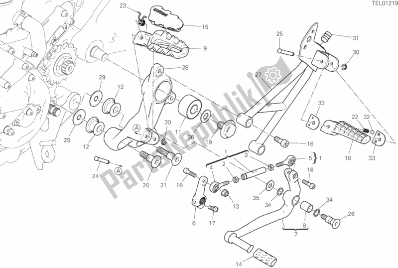Tutte le parti per il Poggiapiedi, A Sinistra del Ducati Hypermotard 950 USA 2020